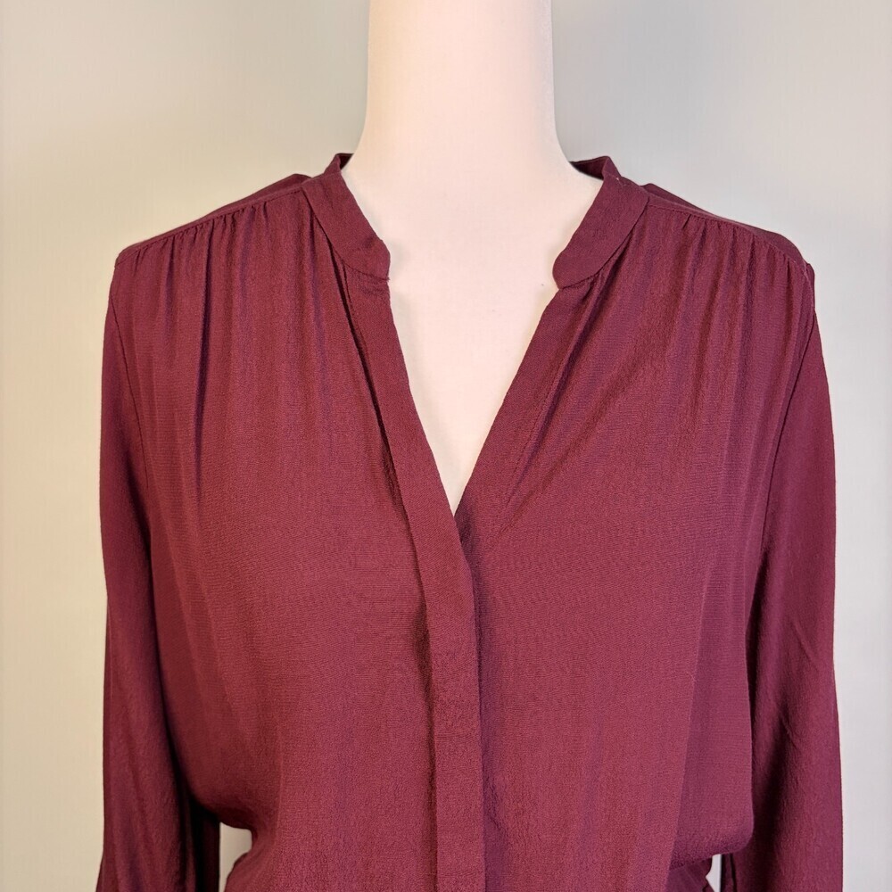 Babaton Shirt Dress Long Sleeve Tie Waist Corporate Girlie Burgundy Size Large - Picture 2 of 13